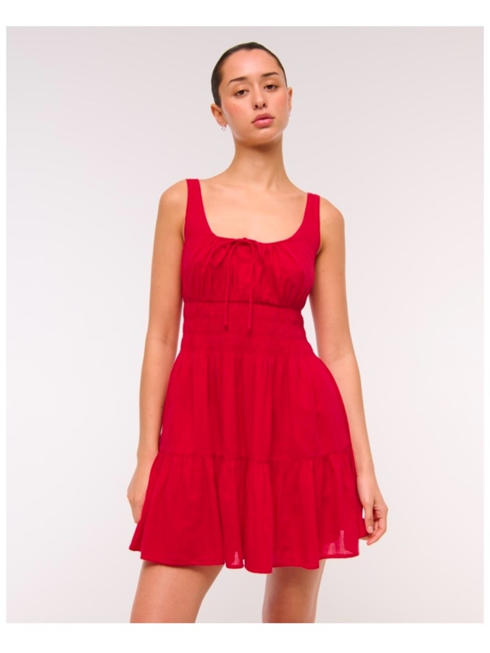 Abercrombie & Fitch Red Scoop Neck Smocked Cotton Mini Dress